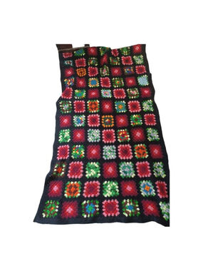 Vntg Handmade Granny Square Crocheted Lap Afghan‎ Blanket Boho Colorful 66”X42”